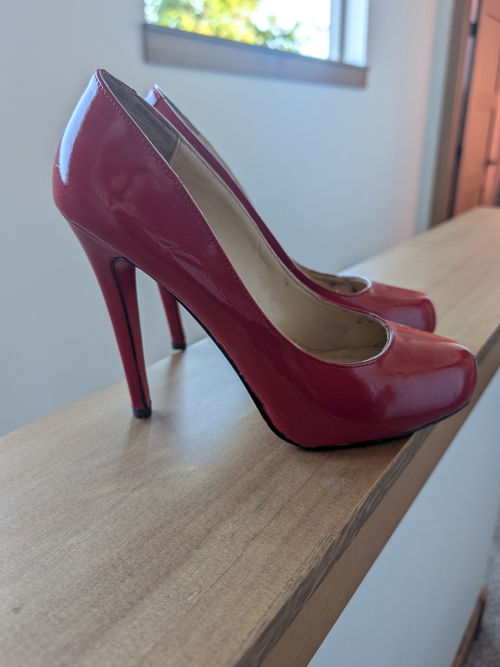 Christian Louboutin Red Patent Round-Toe Stiletto Pumps